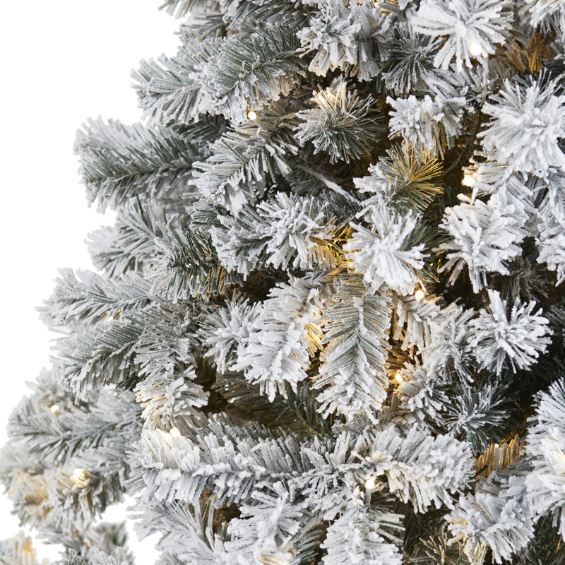 Sapin de Noël floqué avec lumières DEL, H 7 pi