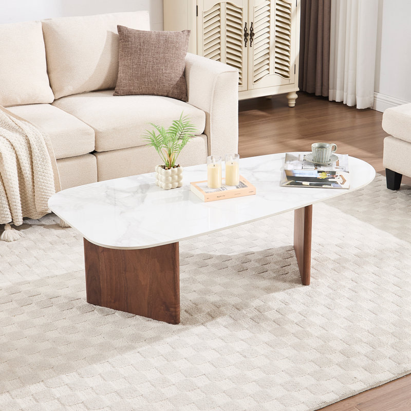 Modern Solid Wood Irregular Coffee Table, Simple Coffee Table Easy To Install For Living Room, Bedroom, White/Brown