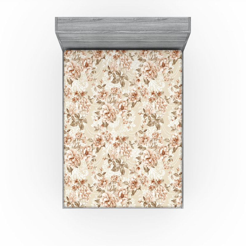 Drap-housse floral Ambesonne, Blanc cassé, rose pâle / floral, Drap-housse très grand californien