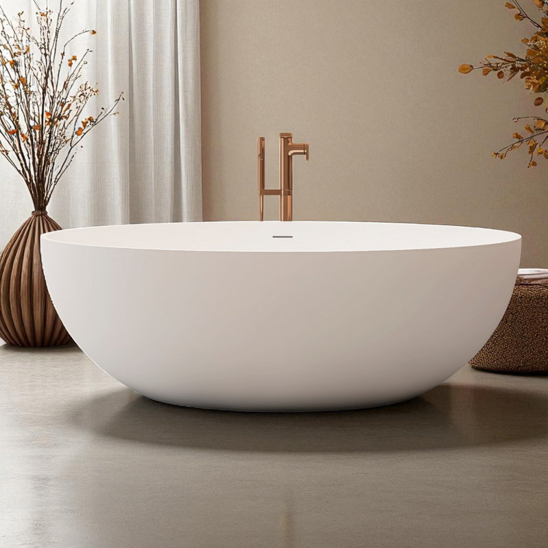 67'' X 39'' Freestanding Soaking Solid Surface Stone Resin Bathtub, White