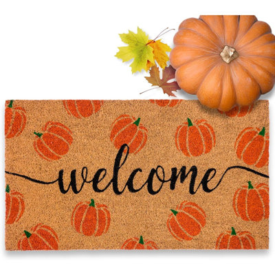 Pumpkin Fall Welcome Coir Doormat – Natural Fiber Non-Slip Seasonal Door Mat