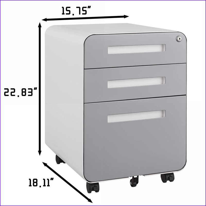 File Cabinet, 3-Drawer Mobile Under Desk with Lock, for Legal/Letter/A4 Files | Metal | Modern, Gray