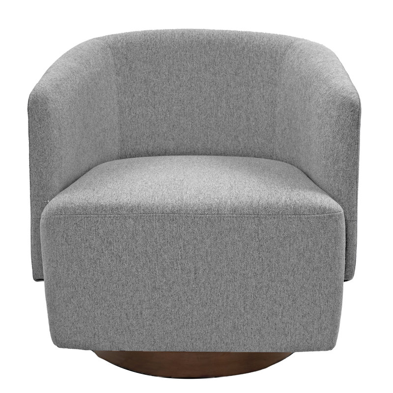 Modern Upholstered Swivel Barrel Chair, Accent Chairs with Wood Base for Living Room, Performance Fabric