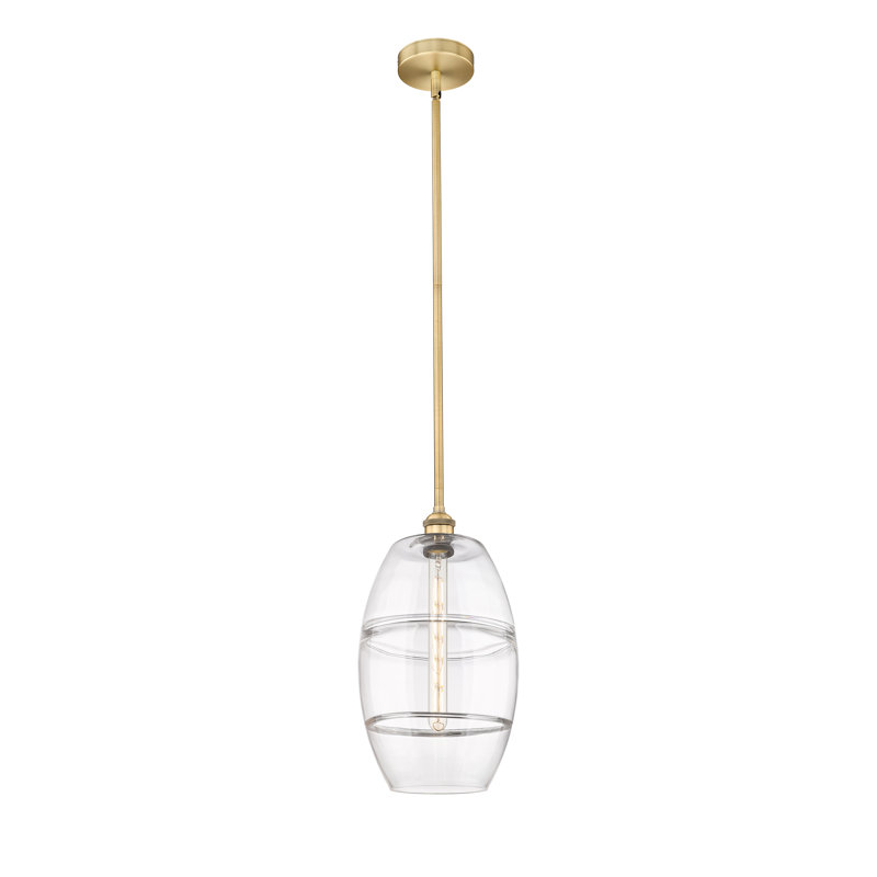 Luminaire suspendu 1 tige Edison Kusham, Transparent, Laiton brossé, H 18 po x l 10 po x P 10 po