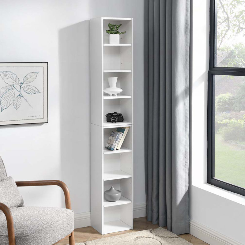 Étagère à 8 niveaux pour médias, armoire de rangement compacte pour CD et DVD avec tablettes réglables, bibliothèque haute étroite pour bureau à domicile, bibliothèque multifonctionnelle à deux étages