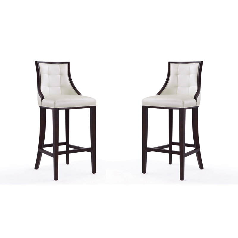 Verduzco Upholstered Counter Stool with Solid Wood Frame, Pearl White, Bar Stool (31.5" Seat Height), 2