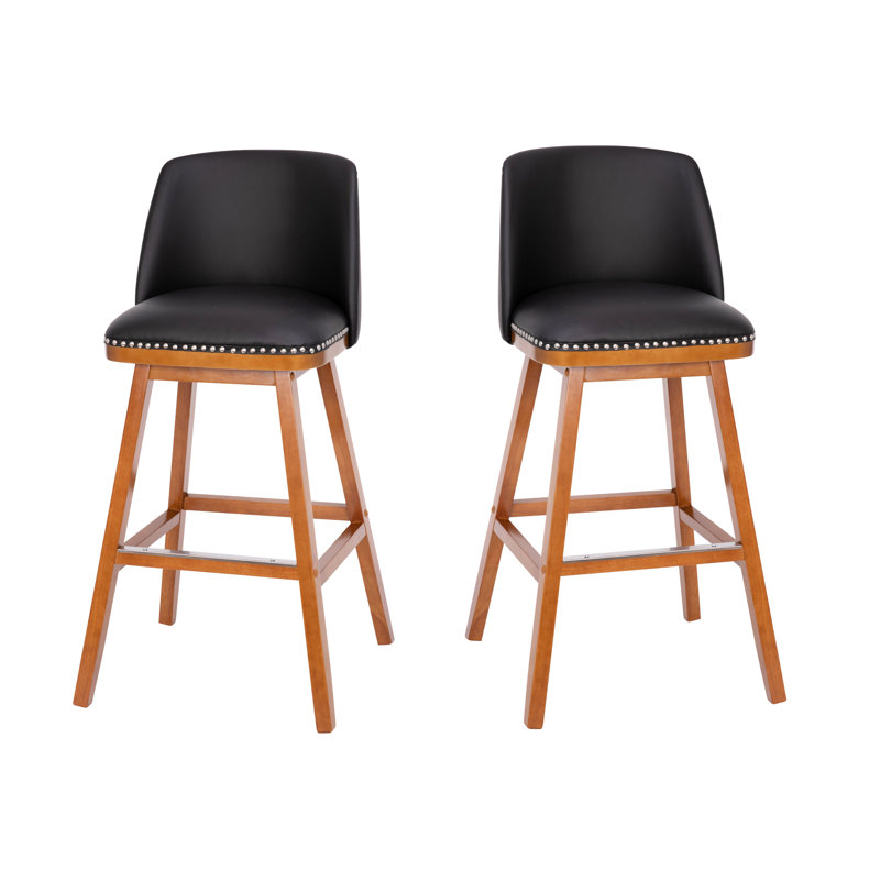 Commercial Wood Counter Stools with Nail Trim, Bar Stool (30" Seat Height), Black Faux Leather