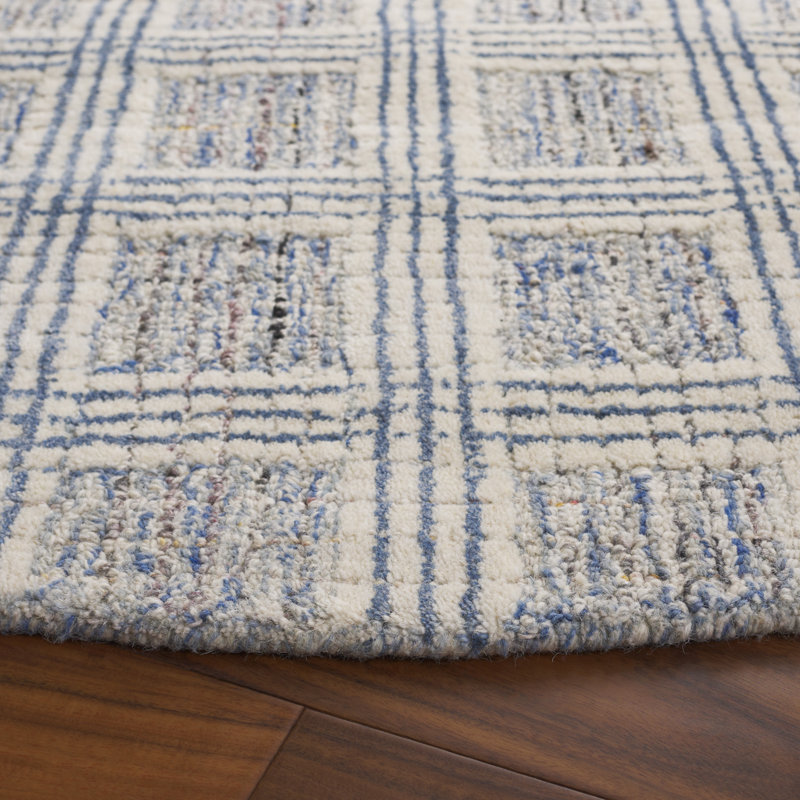 Ebony Hand Tufted Wool Pile Plaid Rug, Round 6"