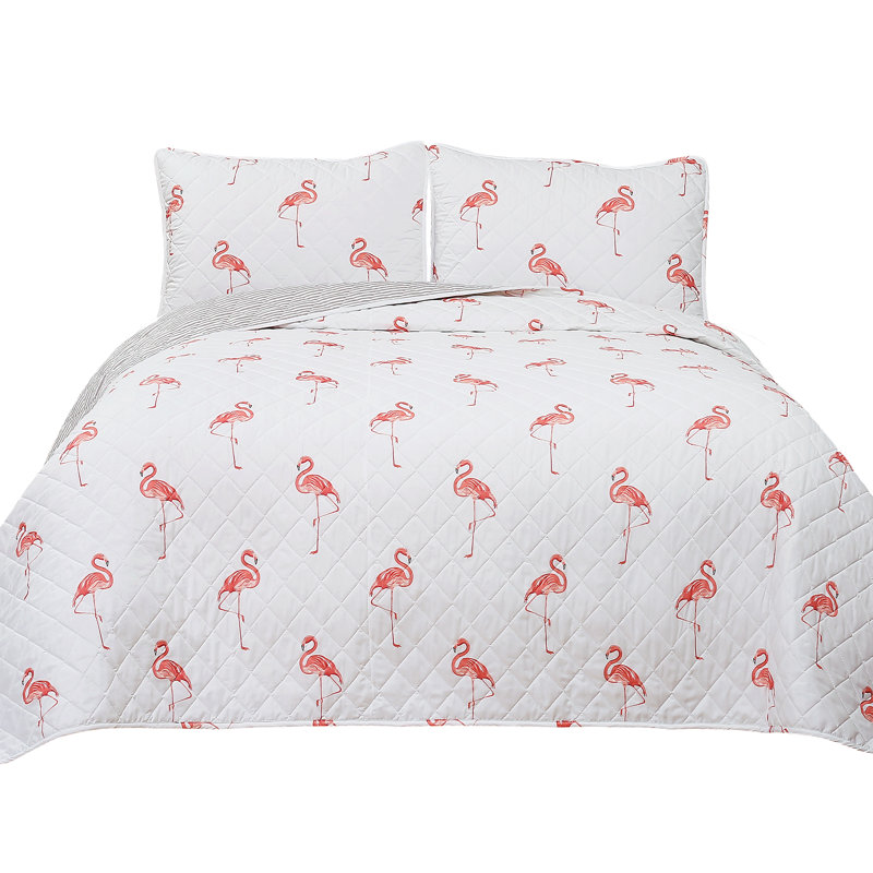 Lush Decor Kelly Flamingo Reversible Cotton Quilt Set, Queen
