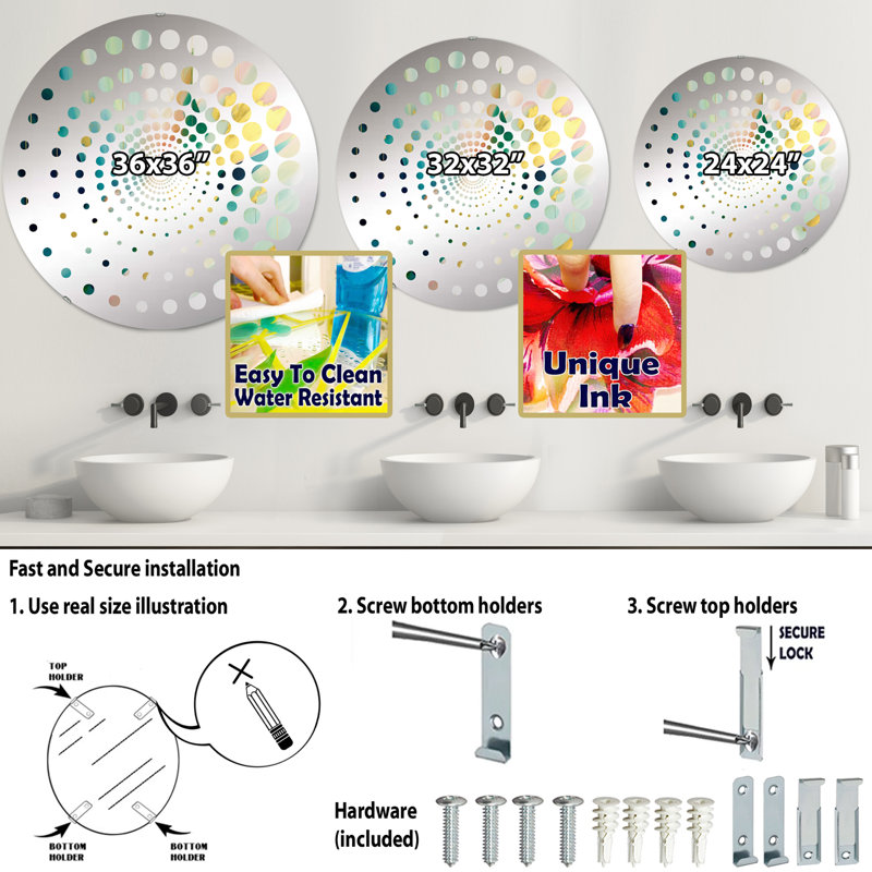 Miroir décoratif géométrique à motif géométrique vert et or MIR105668 C, 23,6 po x 23,6 po