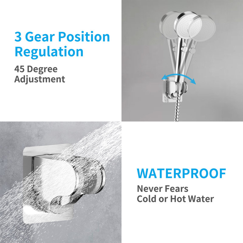 Support de douche chromé universel auto-adhésif réglable, Blanc