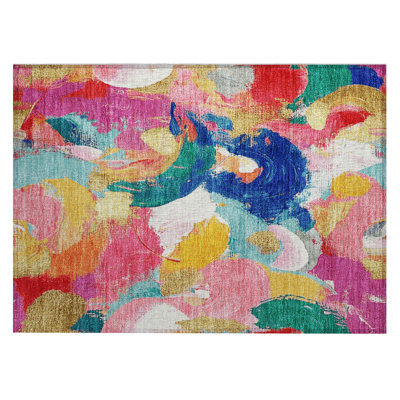Machine Washable Indoor/Outdoor Xhevrie Blush Rug