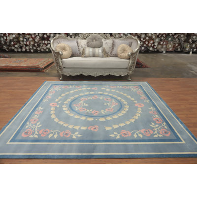 Tapis carré en coton 8 pi 0 po x 7 pi 11 po One-of-a-Kind bleu marine et bleus