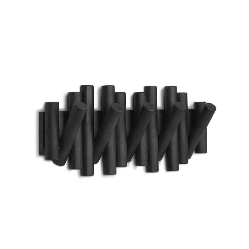 Black Pine Wood Wall-Mounted Coat Rack with 5 Hooks