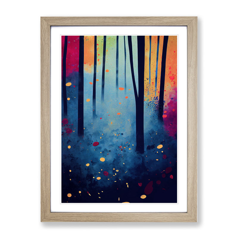 Splashed Forest No.4 Abstract - Single Picture Frame Painting, Oak Framed, 64cm H x 46cm W x 2cm D