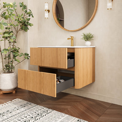 Fully Assembled Wall-Mounted Floating Bathroom Vanity With Top