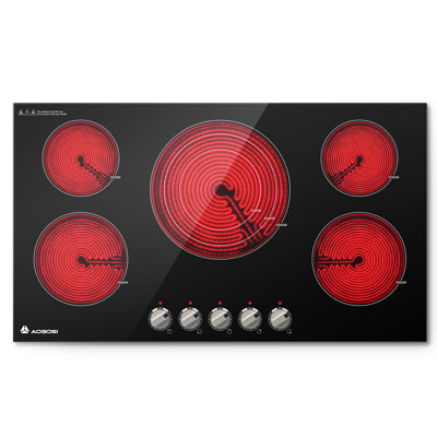 Surface de cuisson électrique 36 pouces 5 brûleurs Aaobosi, surface de cuisson en céramique encastrée 9000W, surface de cuisson électrique, 9 niveaux de chauffage, minuterie Chlid Lock, etc.