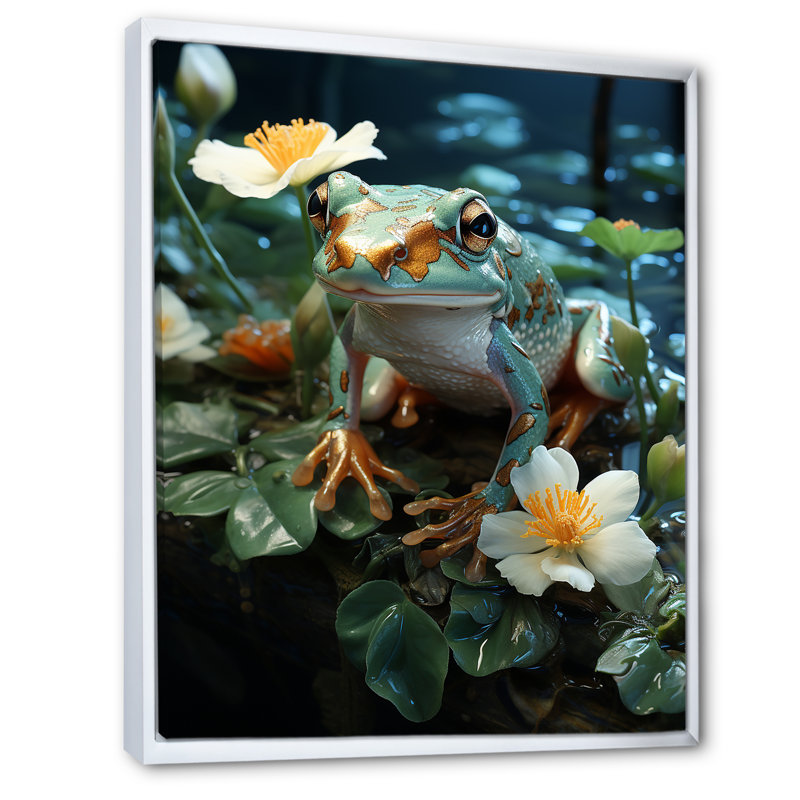 «Green Frog On Glass Effect I», reproduction sur toile, Cadre flottant blanc, 44" H x 34" W