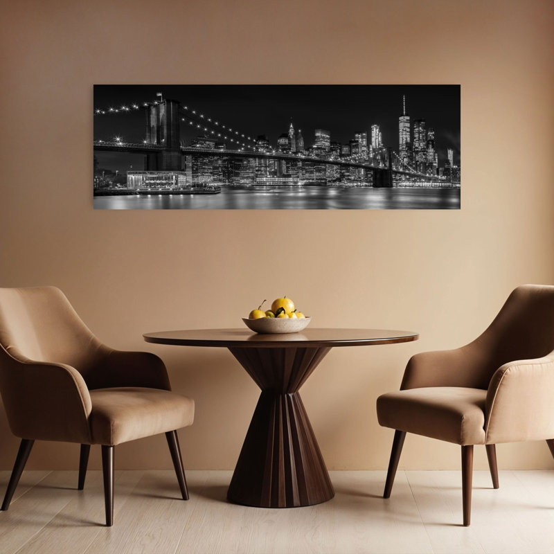 «Illuminated Brooklyn Bridge Skyline Modern Abstract Architecture City», art mural, H 16 po x l 48 po