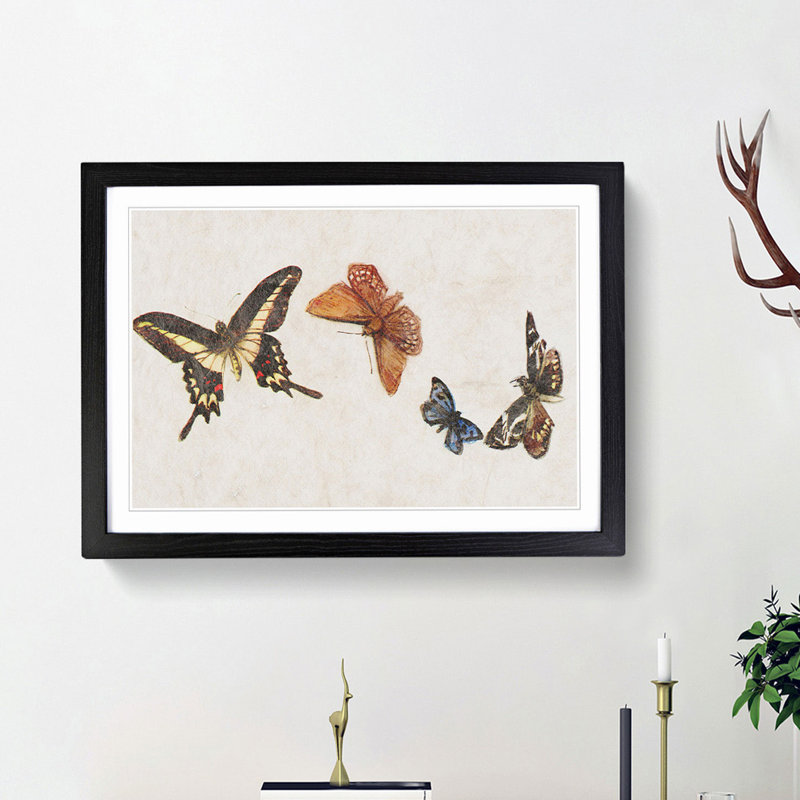 Four Butterflies by Fujishima Takeji - Framed Print, 36cm H x 48cm W x 2cm D, Black Framed