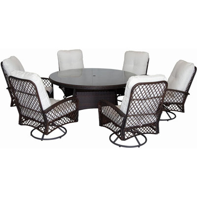 Ensemble de salle à manger d'extérieur 5 pièces 53,1 pouces Table ronde en verre trempé avec 4 fauteuils