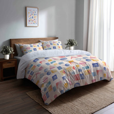 Kids Toys Bedding Set 3 Pcs - Playroom Play Blocks Twin Duvet Cover And Throw Pillow Set