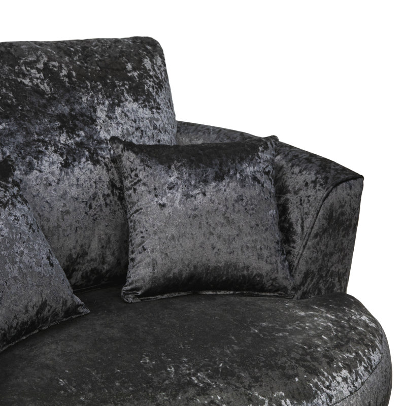 Romelia Velvet Swivel Barrel Chair, Black