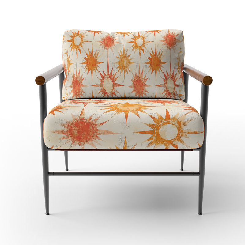 Chaise rembourrée Starburst - Fauteuil Boho, Bras ronds bruns