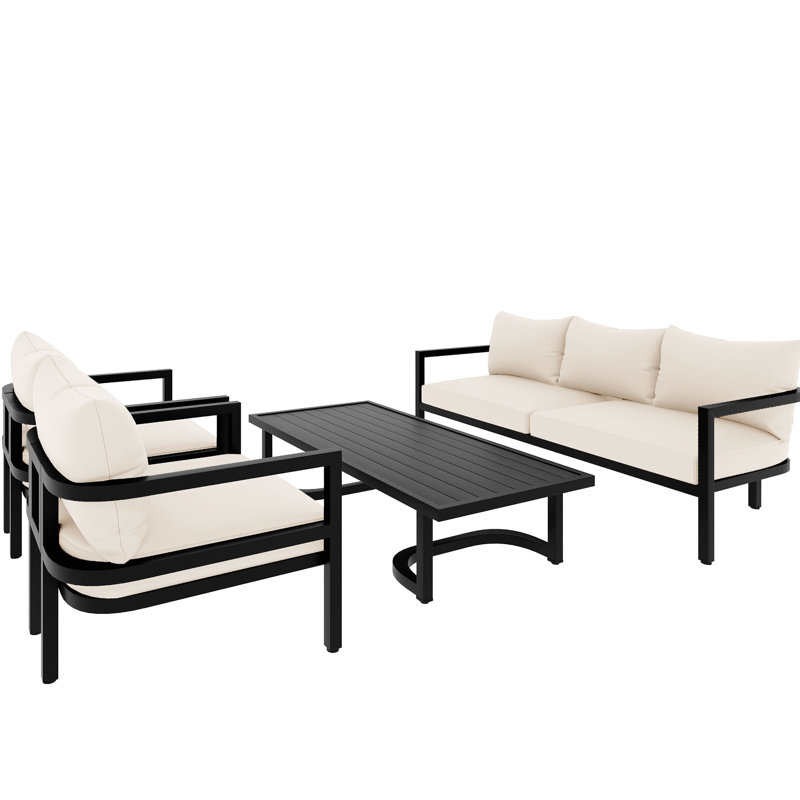 Luxury Outdoor For Gardens And Lawns - Waterproof, Rust, . Curved Design Optimal Relaxation. Beige Cushions, Black Steel Frame. Easy To Clean Ustyle Garden Heavy-Duty Steel, Waterproof & Cushions
