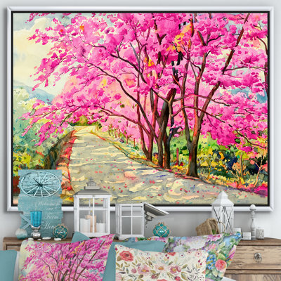 Cherry Blossom Canvas Wall Art, Spring Floral Landscape Print - Cherry Blossom Lane