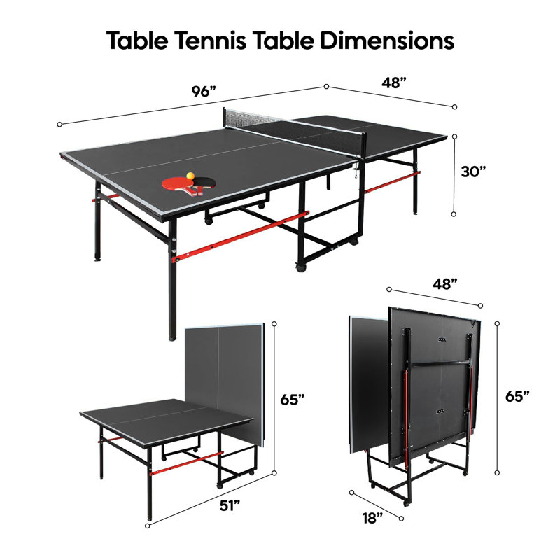 Table de tennis de table pliable de taille moyenne 8 pi, table de ping-pong avec roues, ensemble complet, Noir