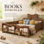 Structure de lit double en bois massif pour enfants avec tête de lit décorative Bowknot, garde-corps de sécurité ondulés et bibliothèque de pied de lit-711651284