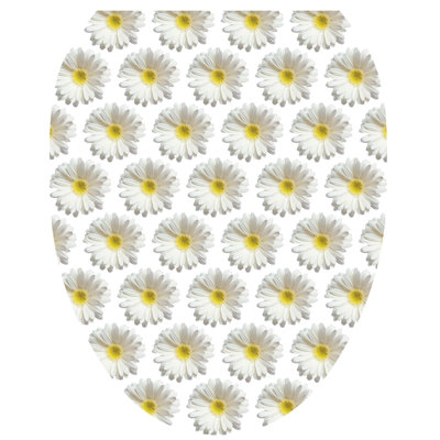 Floral White Daisies Toilet Seat Decal – Toilet Tattoos Modern Static Cling Vinyl Lid Cover Fits Round & Elongated Seats