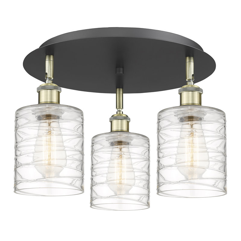 Dublin Glass Semi Flush Mount, Deco Swirl, Black Antique Brass
