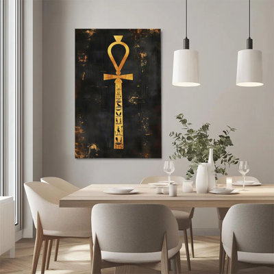 1Pc Framed Canvas Poster Print Egyptian Ankh symbol, hieroglyphics, ancient Egyptian art style Wall Art Wall Pediments, Wall Decor, Perfect for Room Decor Living Room Bedroom Office Kitchen Bathroom Home Decor, Rustic & Modern Ideal Home Wall Decoration