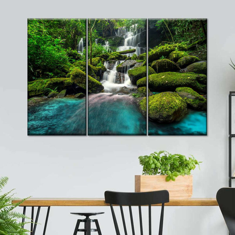 Ensemble de 3 pièces de cascade tropicale sur toile, H 24 po x l 38 po