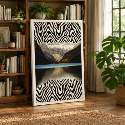 Mountain Between Stripes Eclectic 1 Piece Wrapped Canvas Wall Art