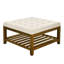 Table basse en bois de hêtre avec tablette, revêtement en lin doux et structure robuste, pour chambre ou salon.