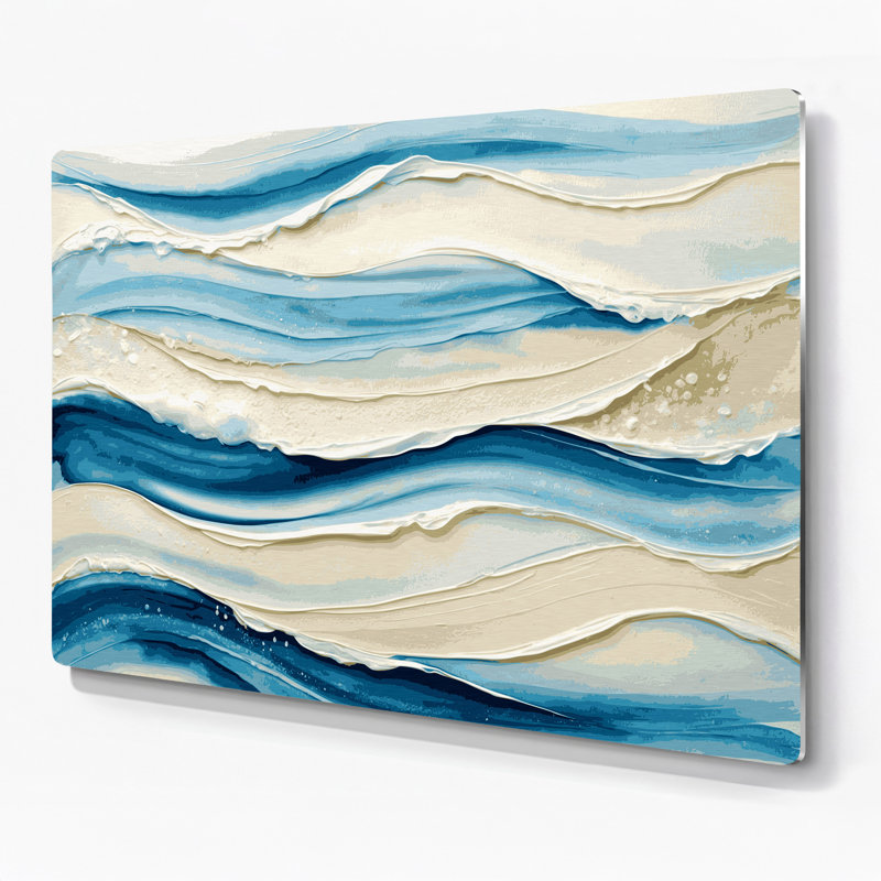 Art mural horizontal rayé bleu ciel et gris crème en métal, H 8 po x l 10 po