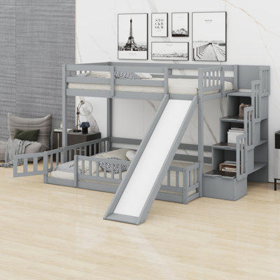 Bunk Bed With Slide, Storage Staircase And Safety Guardrails