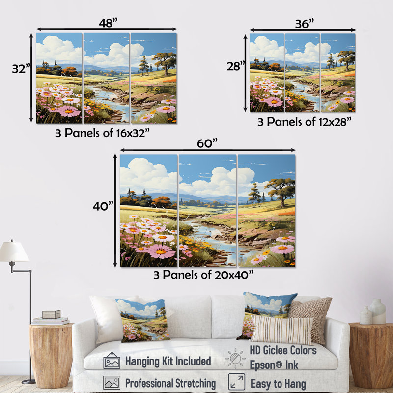 Ensemble de salon Ephemeral Serenity Meadow I - Meadow Wall Art, Toile tendue, H 40 po x l 60 po x P 1 po