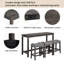 Ensemble de table de bar moderne 4 pièces avec canapé avec prise de courant intégrée derrière le canapé et 3 tabourets rembourrés Structure en métal robuste gris foncé pour le salon, la salle à manger et le bureau personnel