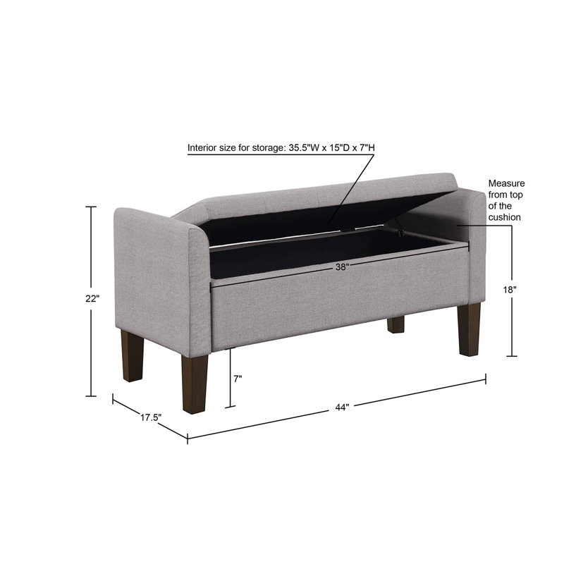 Blaire Gray Upholstered Flip-Top Storage Bench