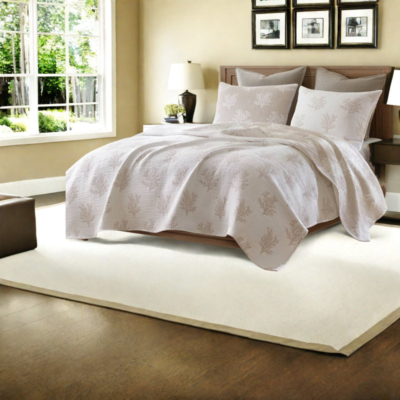 Ensemble de literie pour lit double réversible, courtepointe en mélange de coton brun clair pour la maison