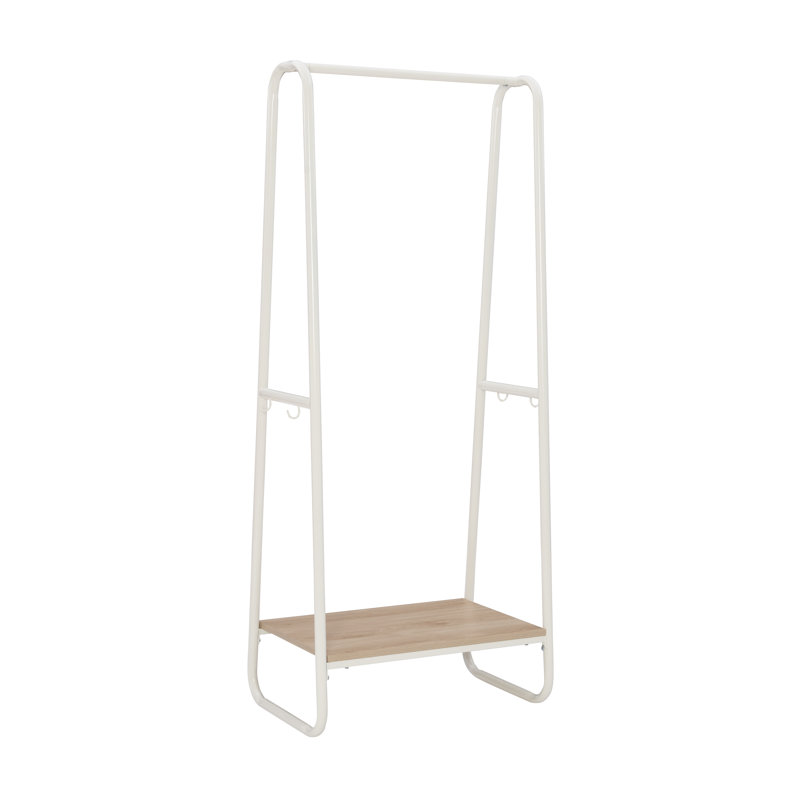 Porte-vêtements en métal haut avec étagère en bois étain, Blanc