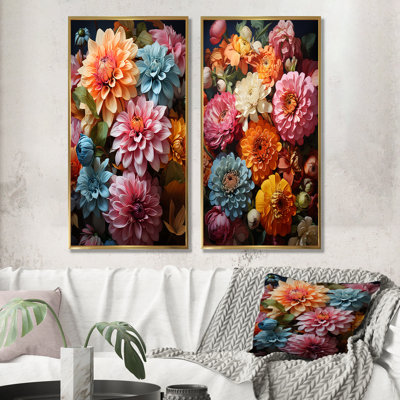 «Beautiful Pastel Zinnias Blooms I», ensemble de 2 reproductions d'art mural
