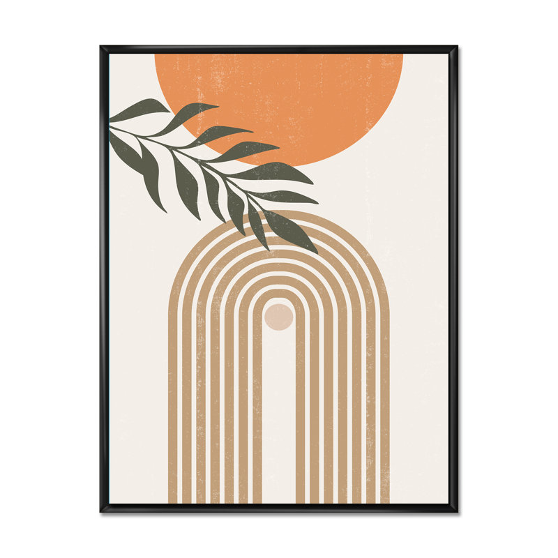 "Abstract Sun Moon Leaves I" - cadre flottant, impression sur toile, Cadre noir, H 32 po x l 24 po x P 1 po