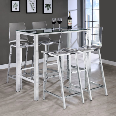 Salle à manger moderne 5 places avec accents, plateau rectangulaire en verre et sièges en acrylique transparent pour une touche d'élégance