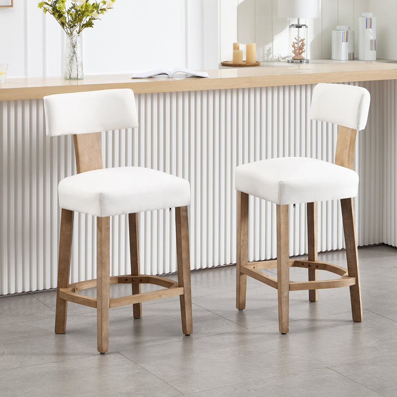 Upholstered 27.7'' Counter Stools With Curved Back And Solid Wood Frame, Cream