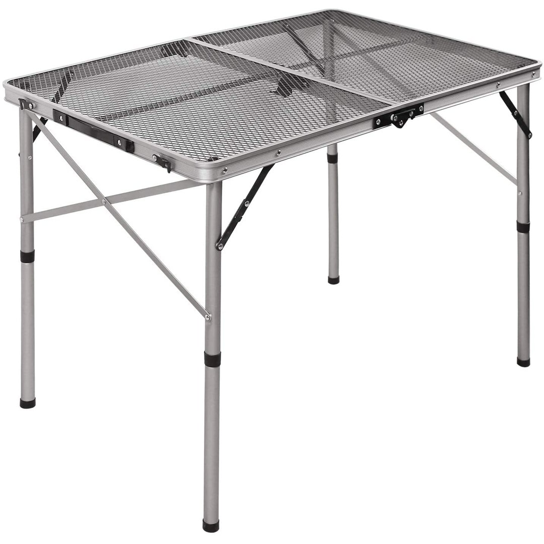 Folding Portable Grill Table For Camping, Lightweight Aluminum Metal,With Adjustable Height Legs, Silver
